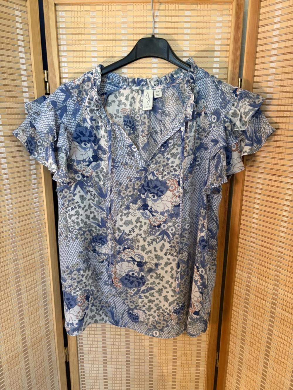 Joie Blue Floral Ruffle Blouse Size Small Lightweight Boho Top
